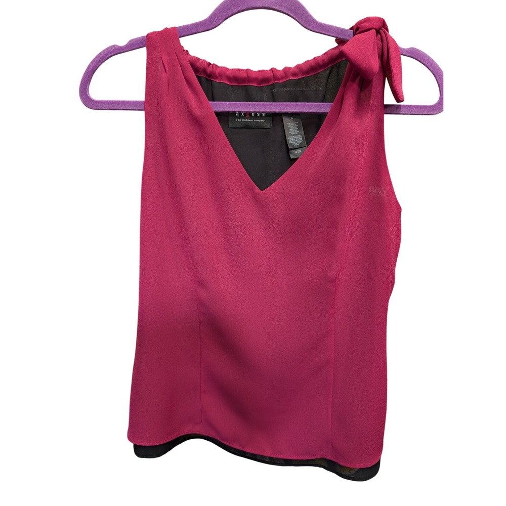 Axcess Blouse Women 6 Fuchsia Excellent V-Neck Shoulder Tie Layered Tank Top